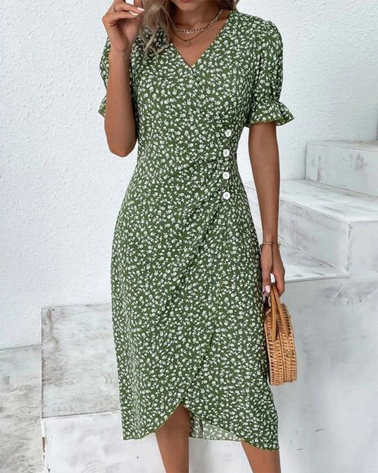 TS | Floral midi dress with wrap and flounce sleeves