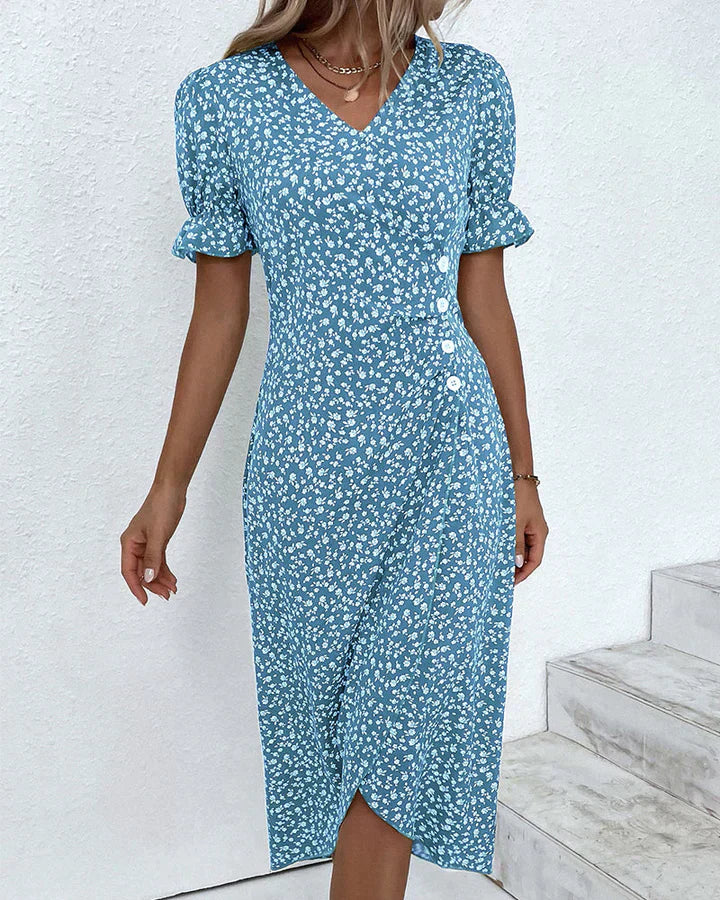 TS | Floral midi dress with wrap and flounce sleeves
