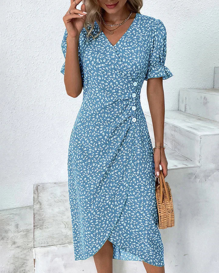 TS | Floral midi dress with wrap and flounce sleeves