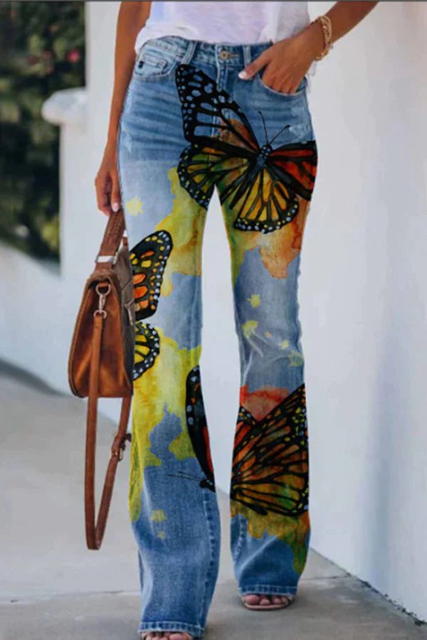 TS | Printed Faux High Rise Flare Pants