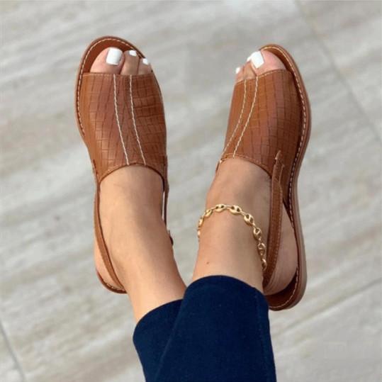 LD | Womens Peep Toe Flat Sandalen