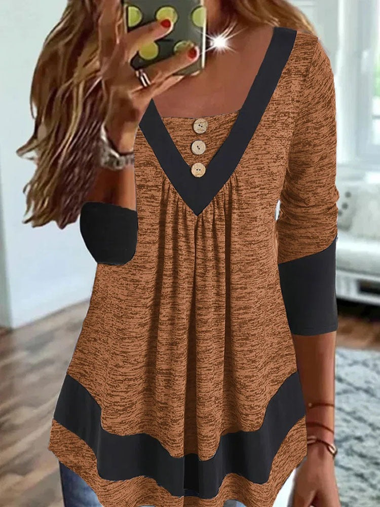 LD | Casual dames-T-shirt met V-hals en jumperprint
