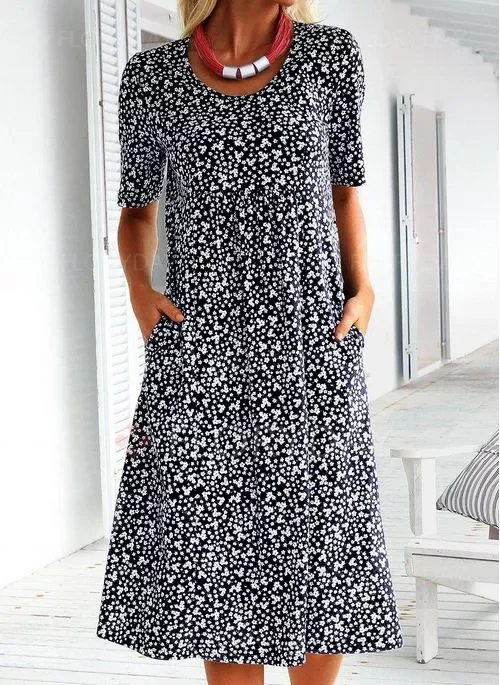 TS | Alexandra - Casual women's floral dress with U-neckline