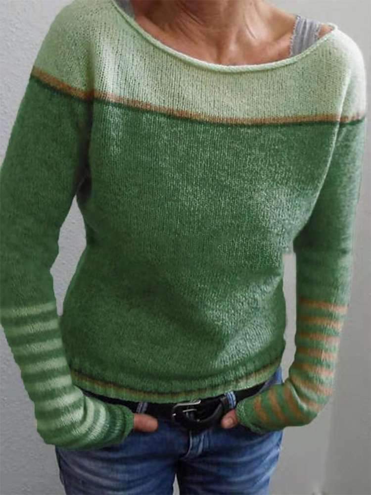 TS | Colorblock knitted sweater with striped sleeves