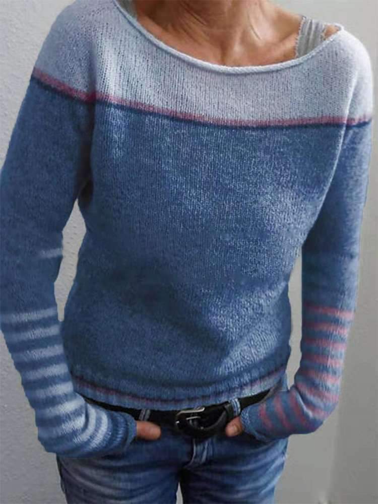 TS | Colorblock knitted sweater with striped sleeves