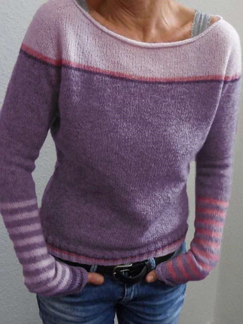 TS | Colorblock knitted sweater with striped sleeves