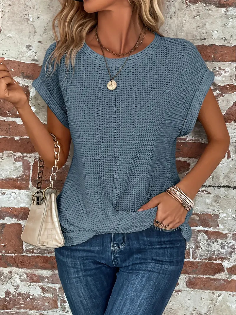 TS | Waffle knit top with rolled sleeves