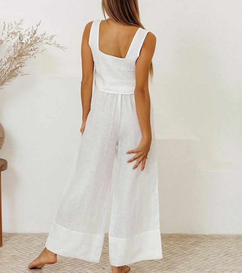 LD | Minimalistische top en broek met wijde pijpen in een set