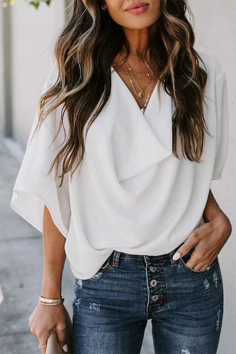 LM Casual solid patchwork V-neck tops