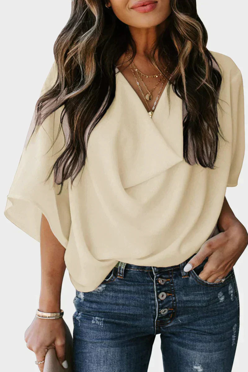 LM Casual solid patchwork V-neck tops