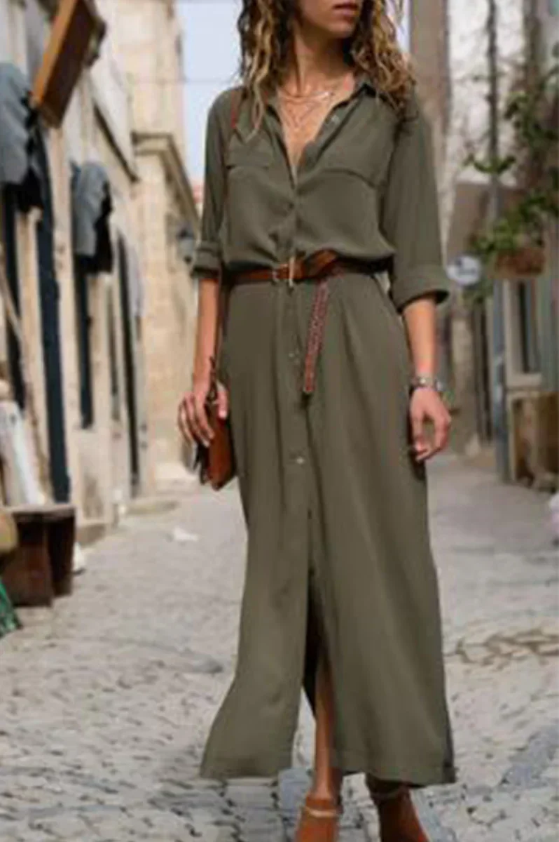 TS | Casual shirt dress with turn-down collar and monochrome patchwork
