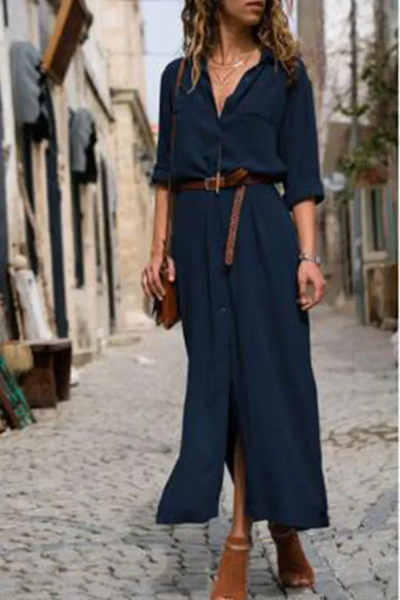 TS | Casual shirt dress with turn-down collar and monochrome patchwork