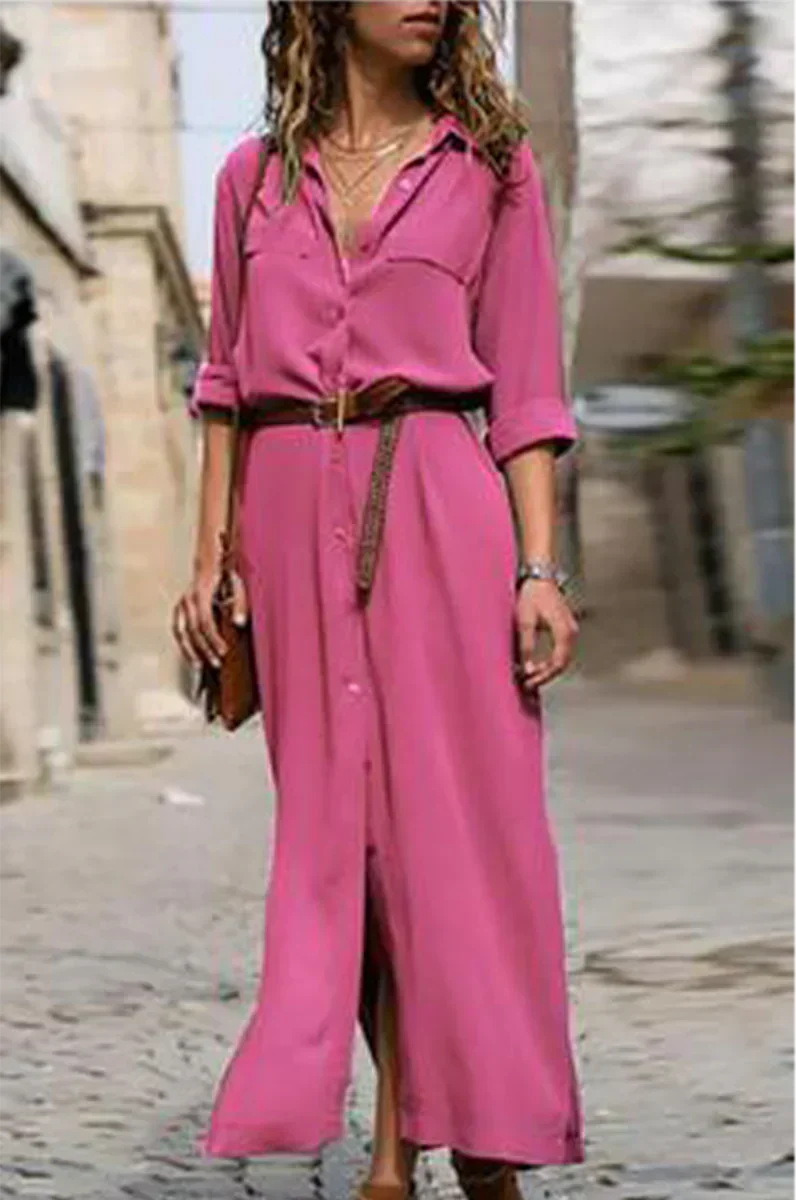 TS | Casual shirt dress with turn-down collar and monochrome patchwork