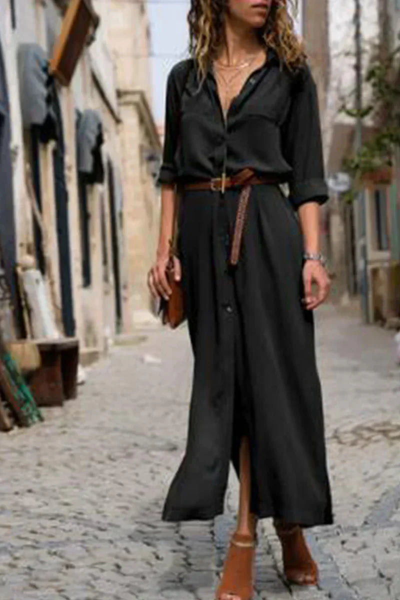 TS | Casual shirt dress with turn-down collar and monochrome patchwork