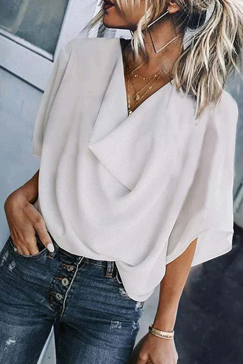 LM Casual solid patchwork V-neck tops