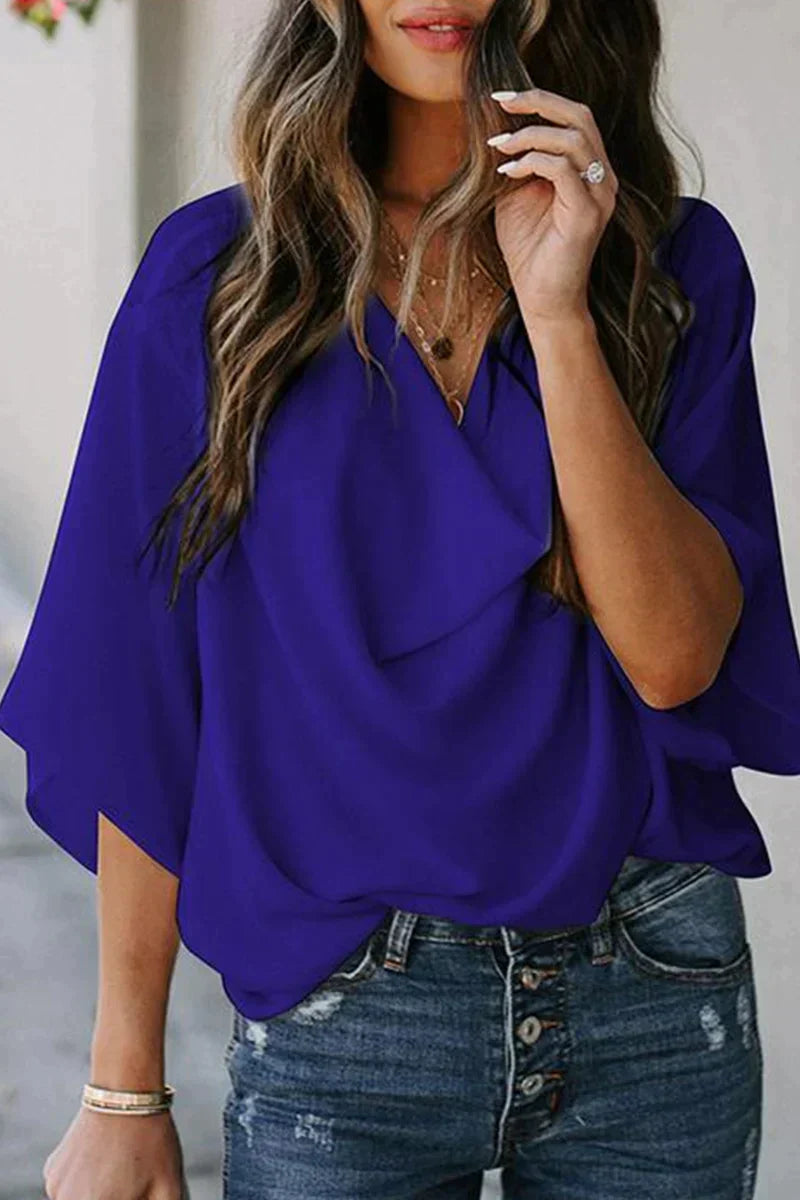 LM Casual solid patchwork V-neck tops