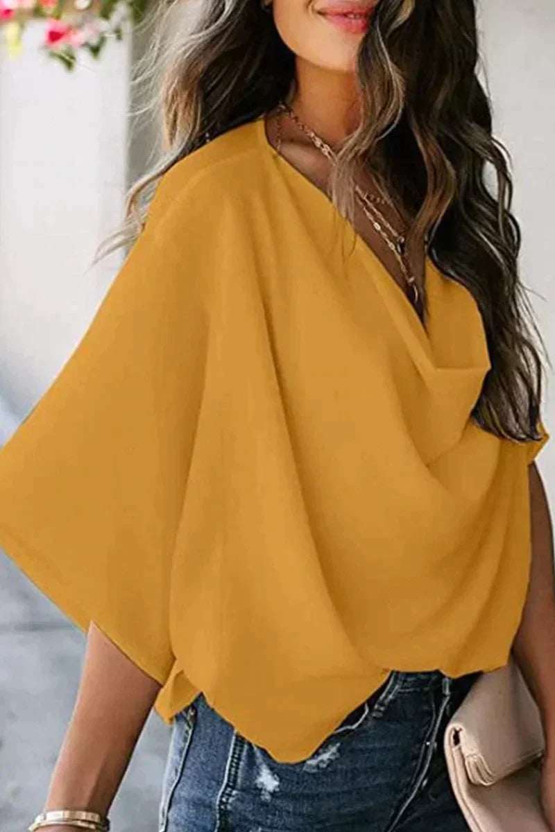 LM Casual solid patchwork V-neck tops