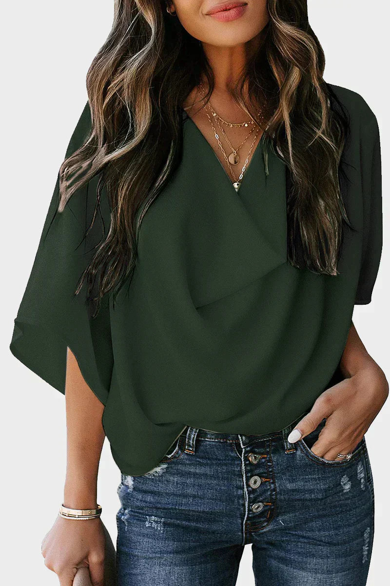 LM Casual solid patchwork V-neck tops