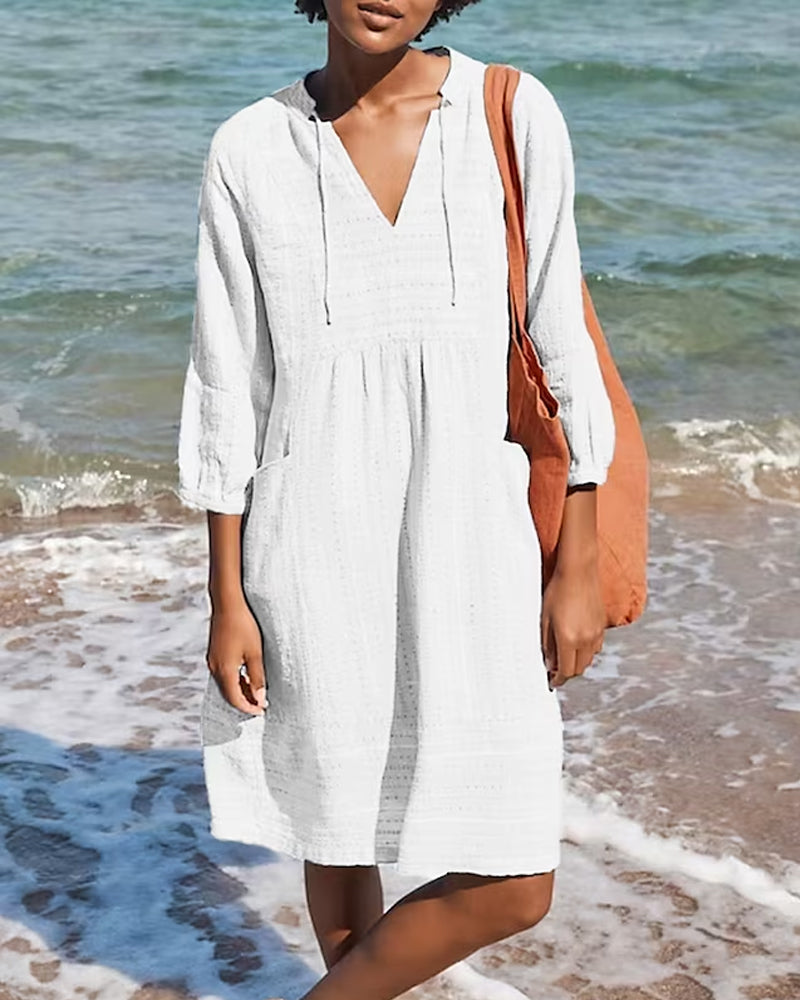 TS | A-line mini dress with V-neck, 3/4-length sleeves and pockets