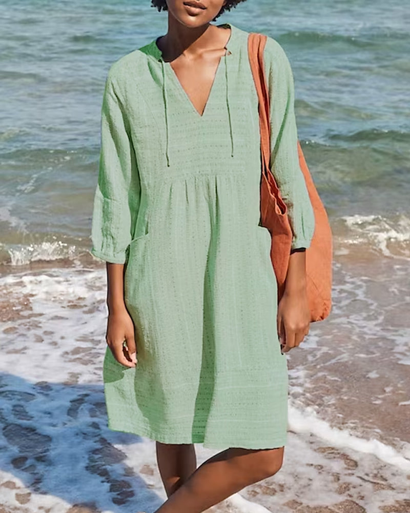 TS | A-line mini dress with V-neck, 3/4-length sleeves and pockets