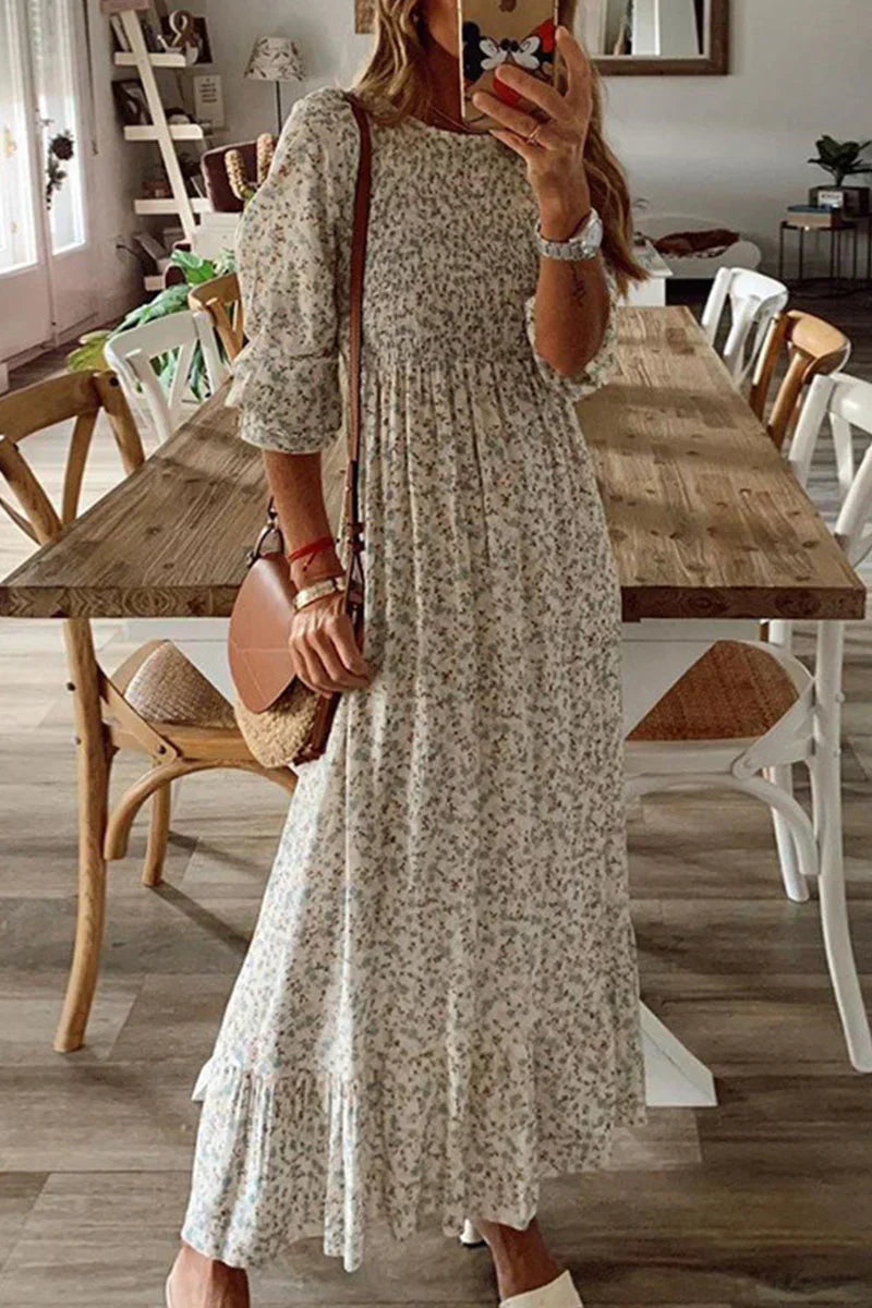 TS | Anna - Fashionable street print patchwork dresses with O-neck and A-line
