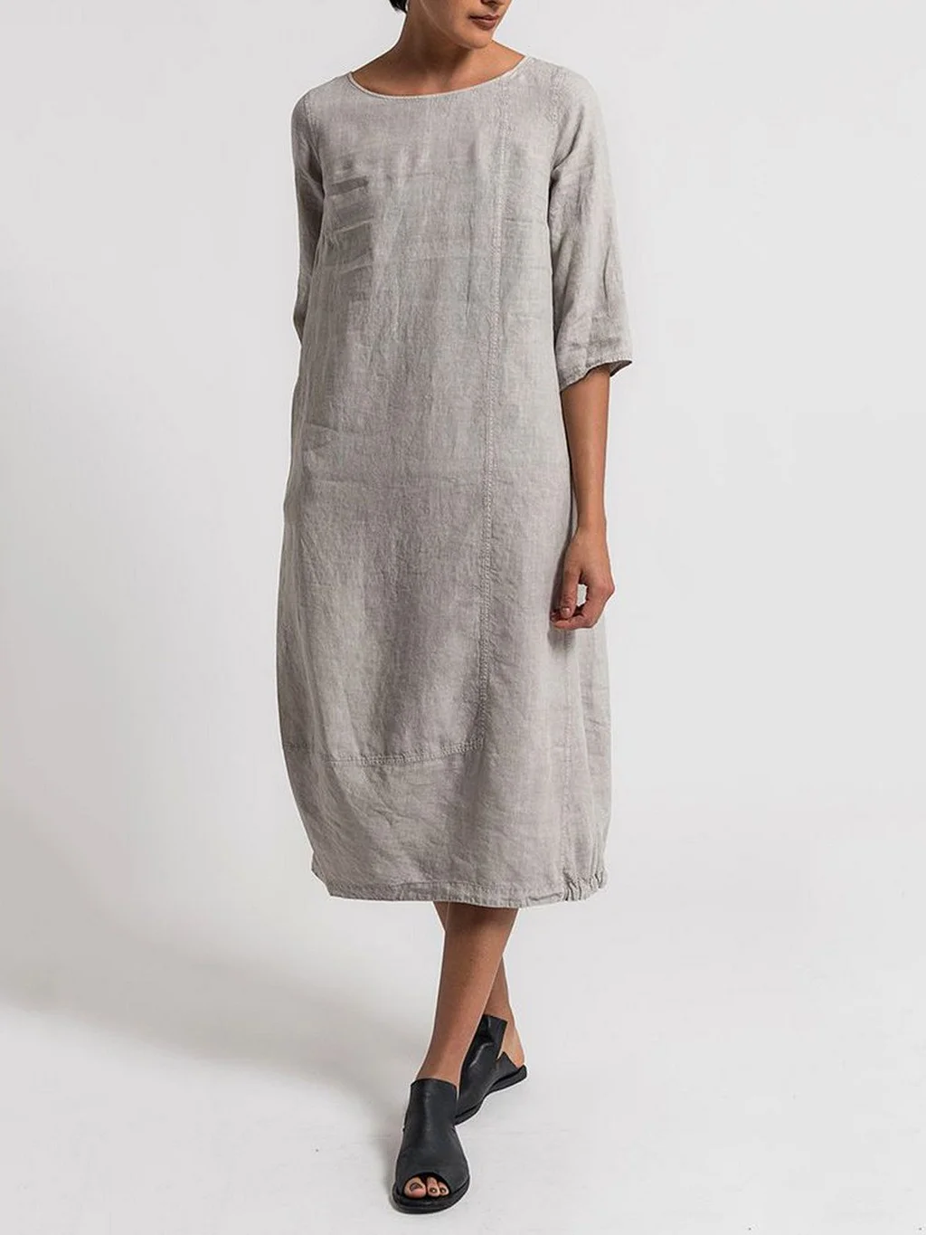TS | Alice - Casual, plain-colored casual dress with a round neckline and 3/4-length sleeves