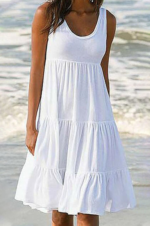 TS | Amanda - Fashionable, cute, solid patchwork cake skirt dresses with round neckline