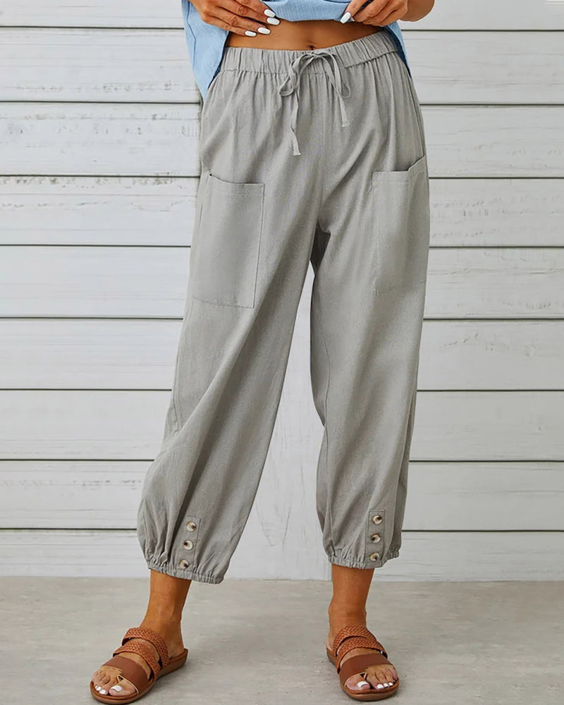 TS | Comfortable cargo pants with drawstring and buttons