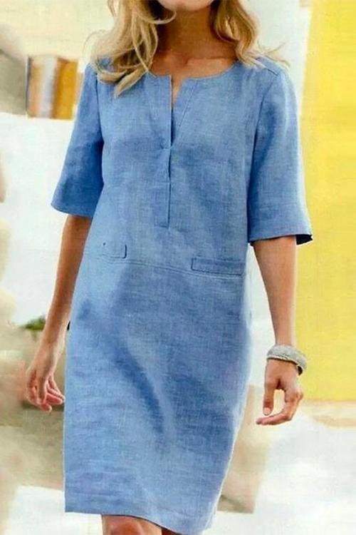 TS | Kathy Half-sleeve sheath dress in cotton linen