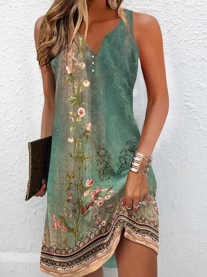 TS | Green sleeveless mini dress with V-neckline