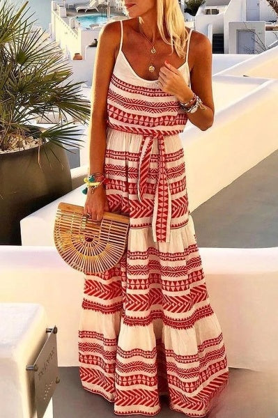 TS | Helena - strap dress with bohemian geometric print and V-neckline