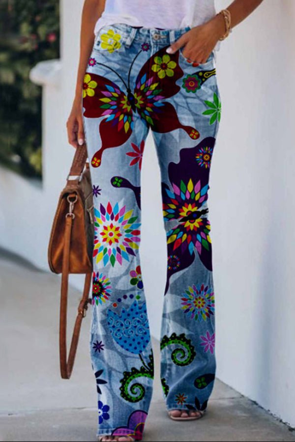 TS | Printed Faux High Rise Flare Pants