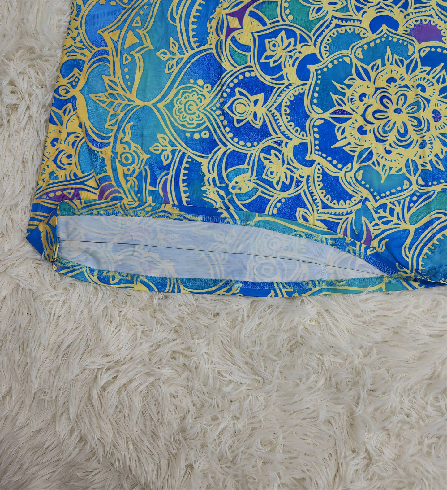 TS | Ocean blue knee-length mini dress with mandala print and short sleeves