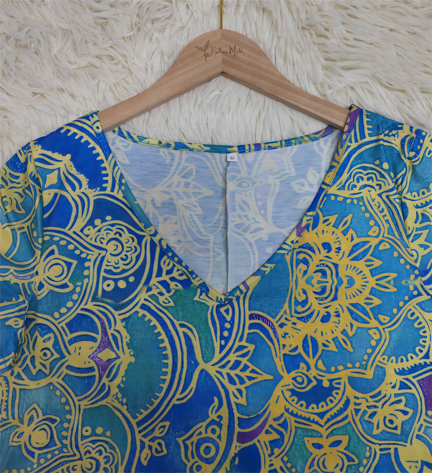 TS | Ocean blue knee-length mini dress with mandala print and short sleeves