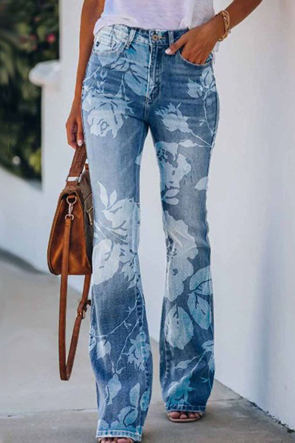 TS | Printed Faux High Rise Flare Pants