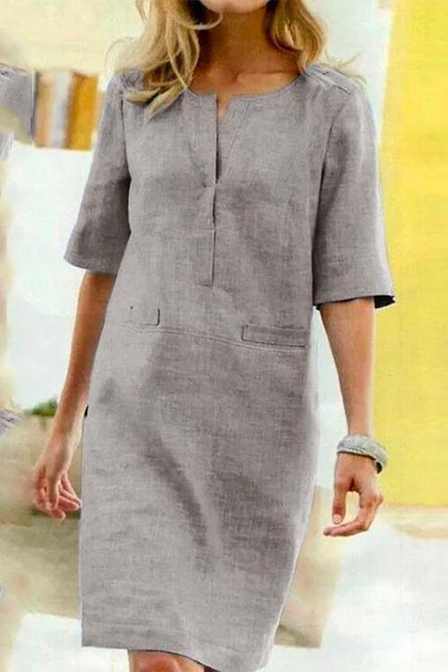 TS | Kathy Half-sleeve sheath dress in cotton linen