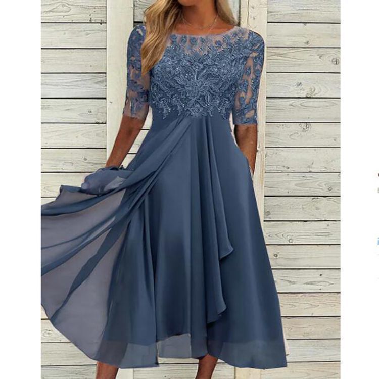 TS | Chiffon midi dress with transparent sleeves in midi length