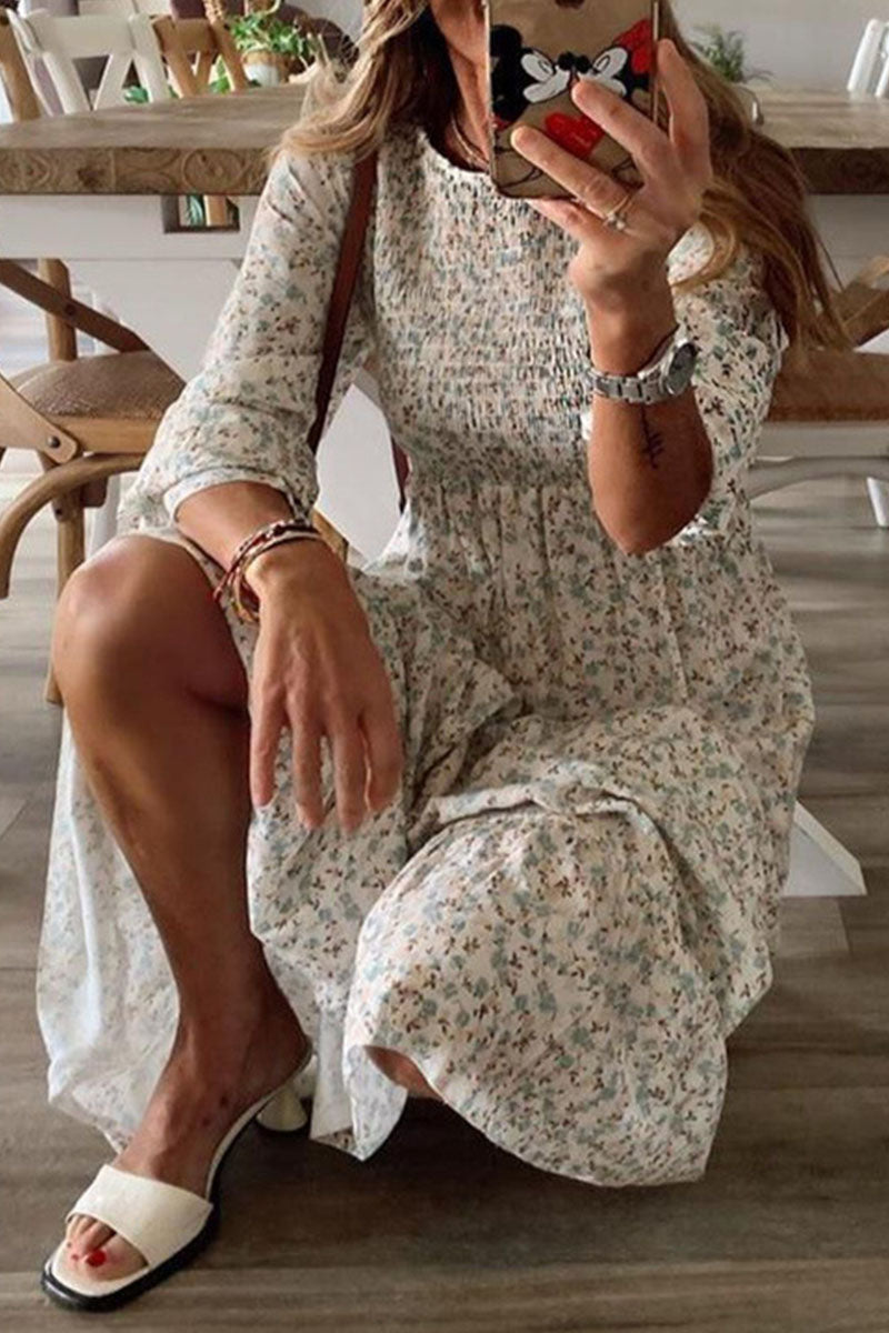 TS | Anna - Fashionable street print patchwork dresses with O-neck and A-line