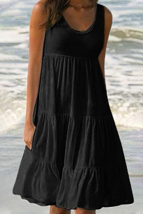TS | Amanda - Fashionable, cute, solid patchwork cake skirt dresses with round neckline