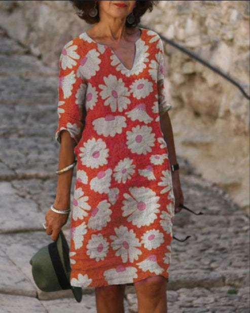 TS | Vintage midi dress with V-neck and half sleeves