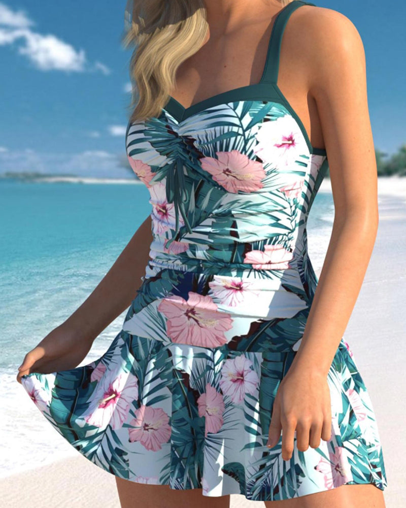 TS | Tropical swimming costume with floral skirt