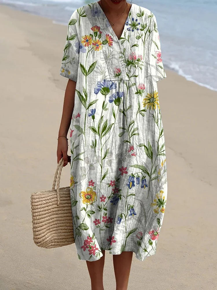 TS | Vintage casual dress with floral pattern for women
