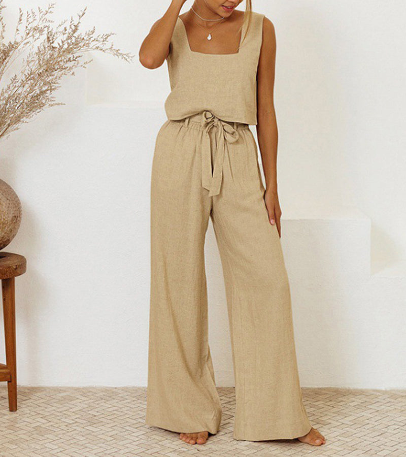 LD | Minimalistische top en broek met wijde pijpen in een set