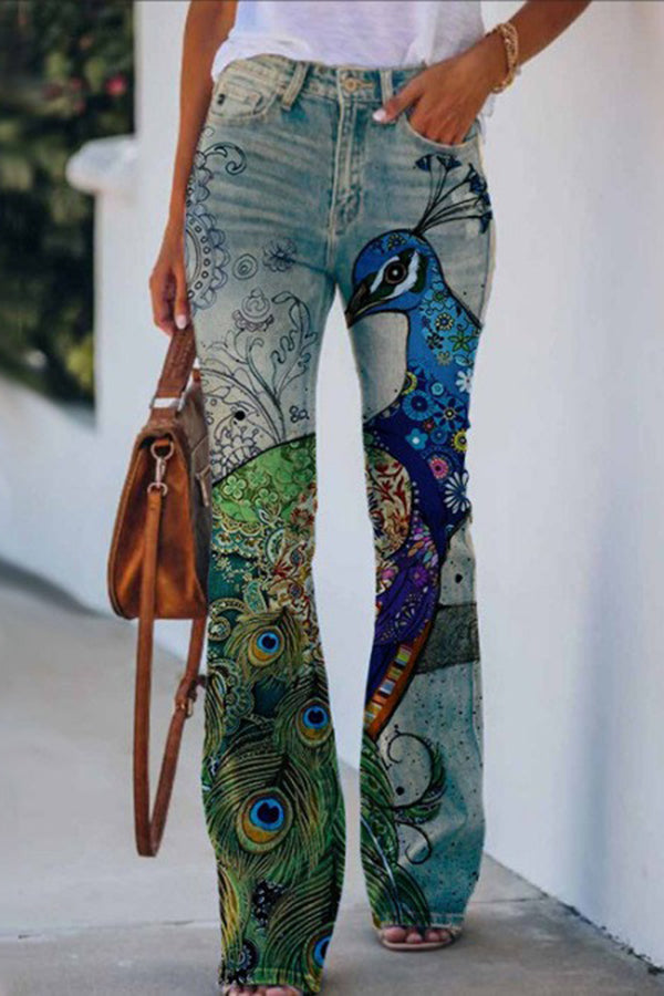 TS | Printed Faux High Rise Flare Pants
