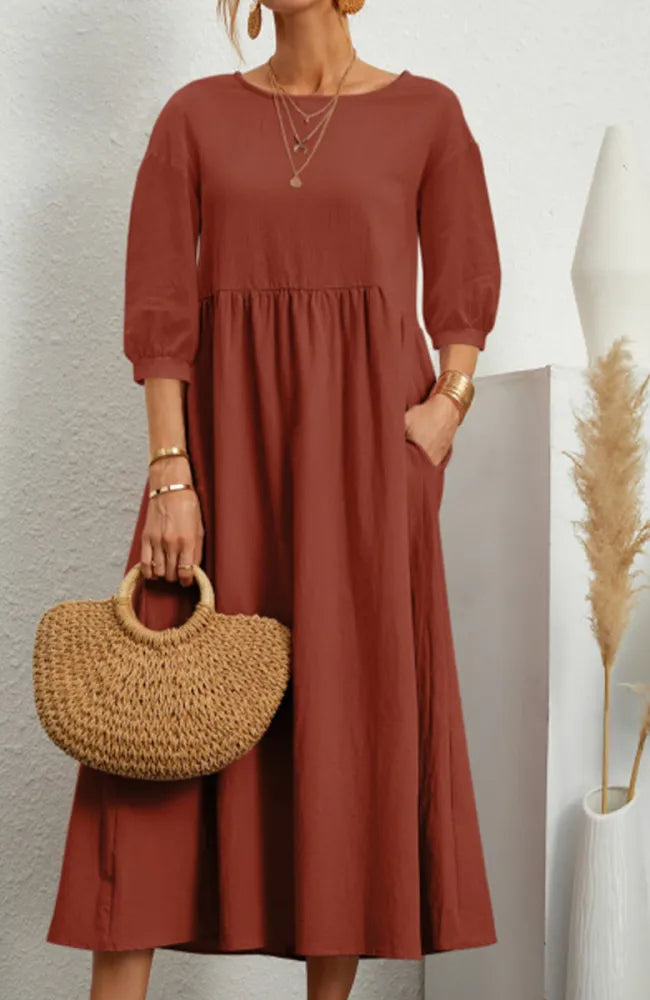 TS | Casual monochrome A-line dresses with an O-neckline