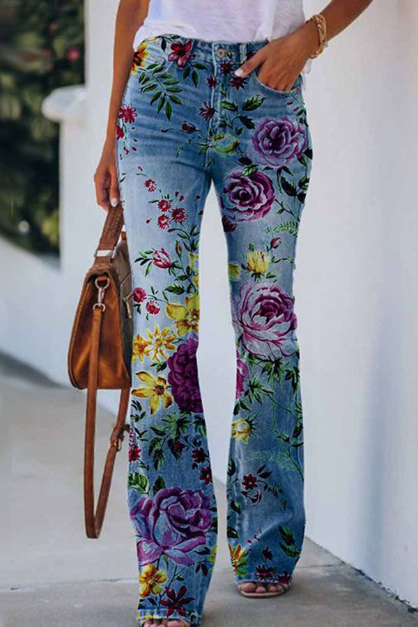 TS | Printed Faux High Rise Flare Pants