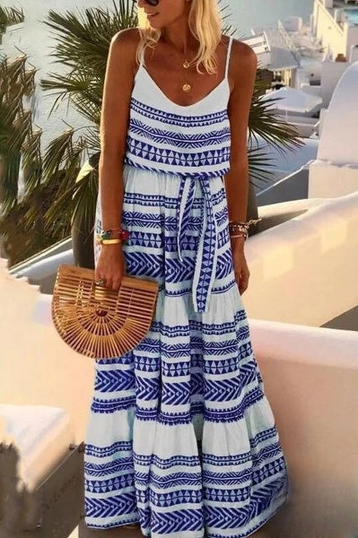 TS | Helena - strap dress with bohemian geometric print and V-neckline