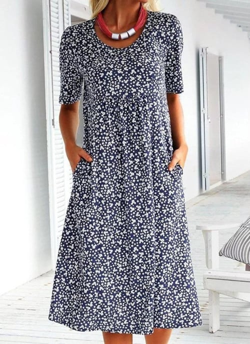 TS | Alexandra - Casual women's floral dress with U-neckline