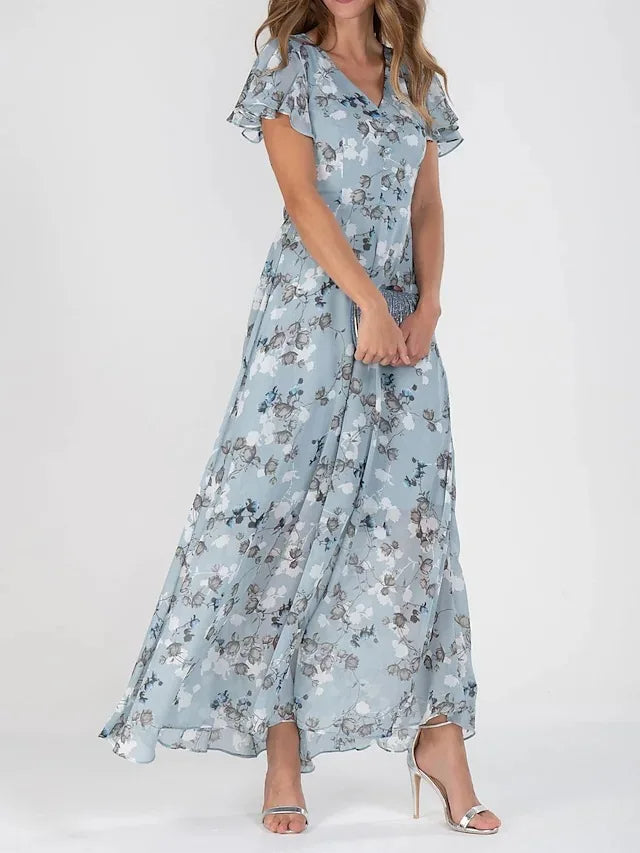 TS | Maxi dress with ruffled sleeves and floral pattern