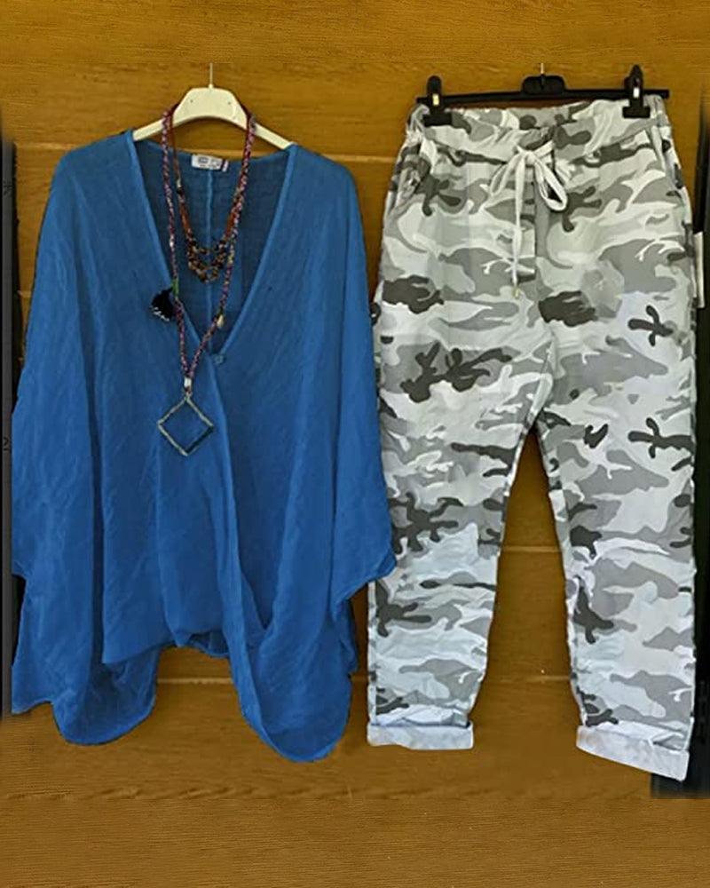 TS | Set of trousers and blouse with camouflage pattern